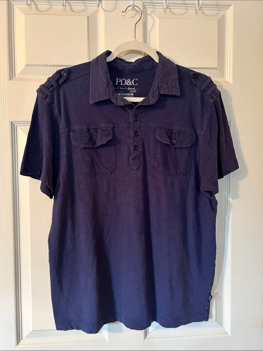 PD&C Men’s Navy Short-Sleeve Polo with Flap Pockets